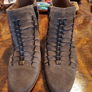 FRANCO SARTO Brown Woven Suede Side Zip Booties Heels, Size 8